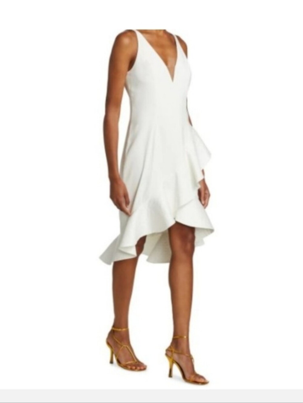 Marchesa Notte White Sleeveless Asymmetric Ruffle-Hem Dress Sz 8